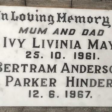 HINDER Bertram Anderson, PARKER -1967 & Ivy Livinia May -1961