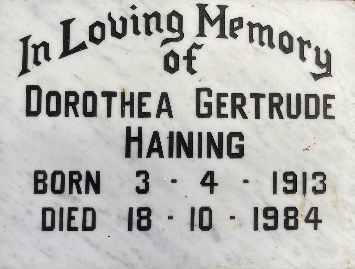 HAINING Dorothea Gertrude 1913-1984