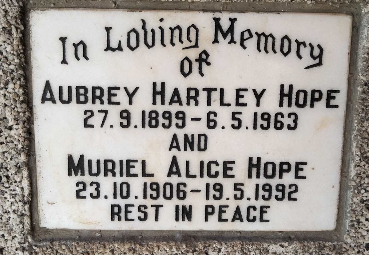 HOPE Aubrey Hartley 1899-1963 & Muriel Alice 1906-1992