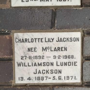 JACKSON Williamson Lundie 1887-1971 & Charlotte Lily MCLAREN 1892-1968