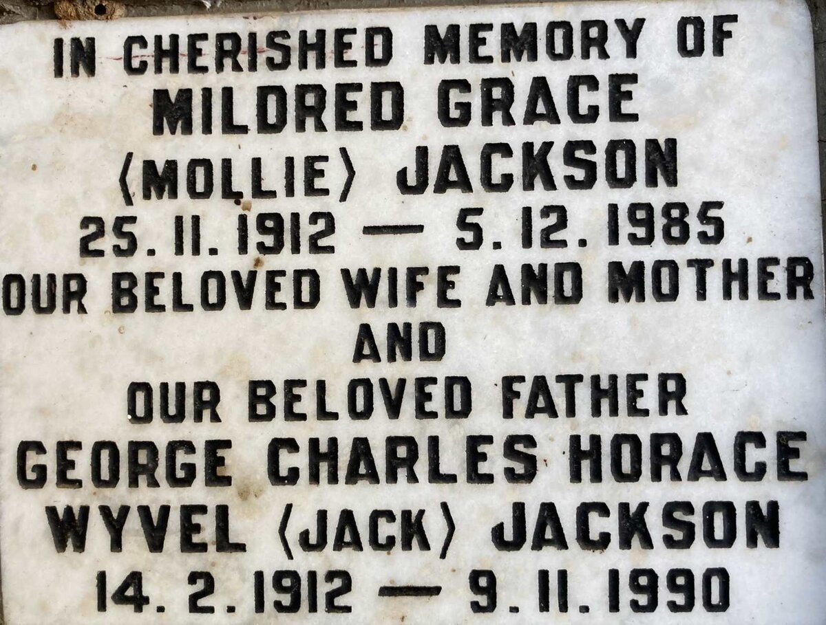 JACKSON George Charles Horace Wyvel 1912-1990 & Mildred Grace 1912-1985