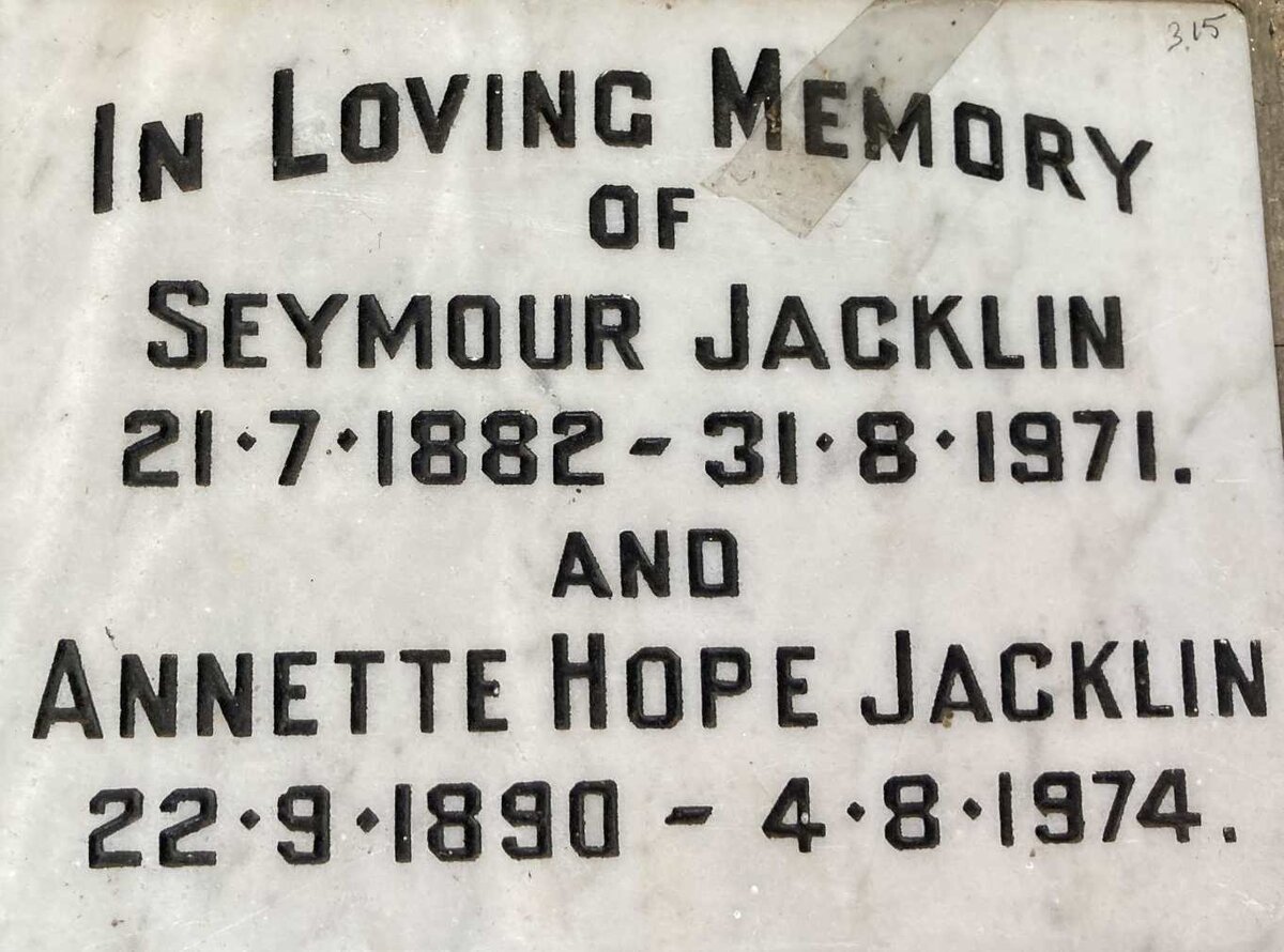 JACKLIN Seymour 1882-1971 & Annette Hope 1890-1974