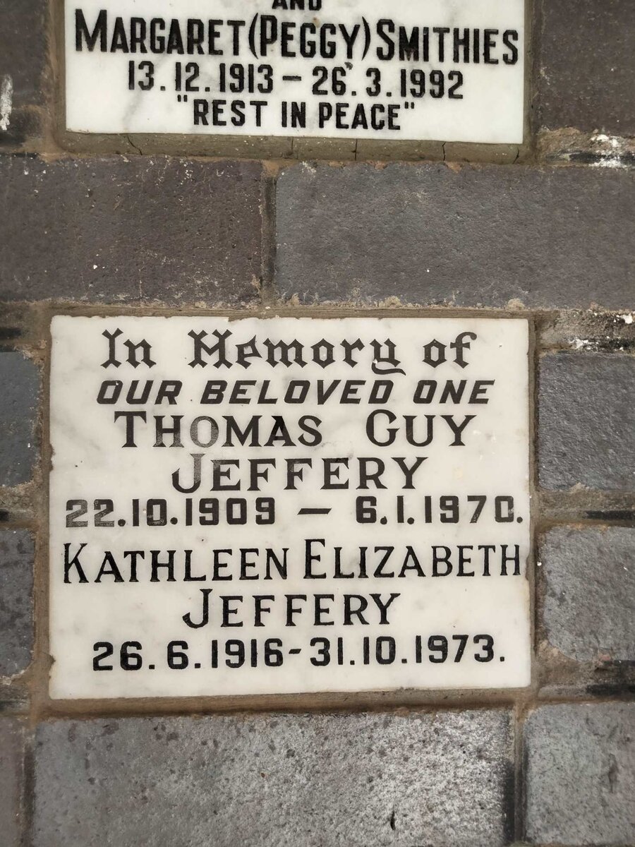 JEFFERY Thomas Guy 1909-1970 & Kathleen Elizabeth 1916-1973