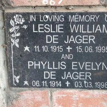 JAGER Leslie William, de 1915-1995 & Phyllis Evelyn 1914-1998