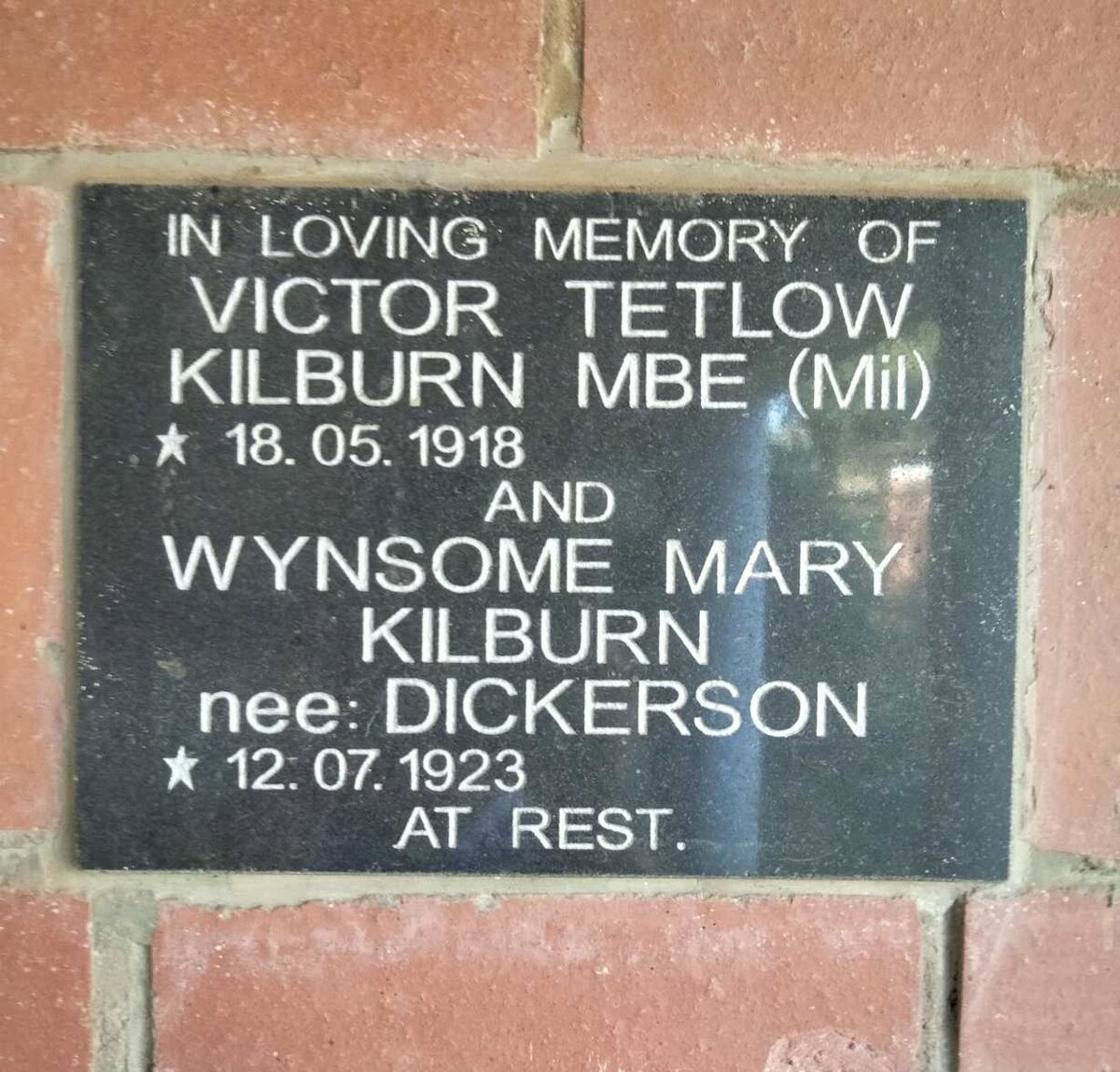 KILBURN Victor Tetlow 1918- & Wynsome Mary DICKERSON 1923-