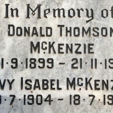 McKENZIE Donald Thomson 1899-1974 & Ivy Isabel 1904-1984