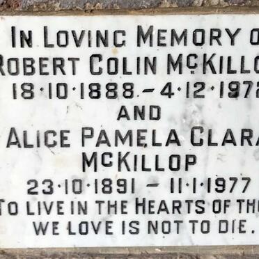 MCKILLOP Robert Colin 1888-1972 & Alice Pamela Clara 1891-1977