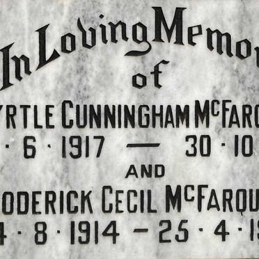 MCFARQUHAR Roderick Cecil 1914-1986 & Myrtle Cunningham 1917-1981