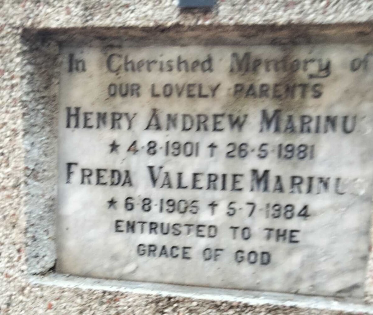 MARINUS Henry Andrew 1901-1981 & Freda Valerie 1905-1984