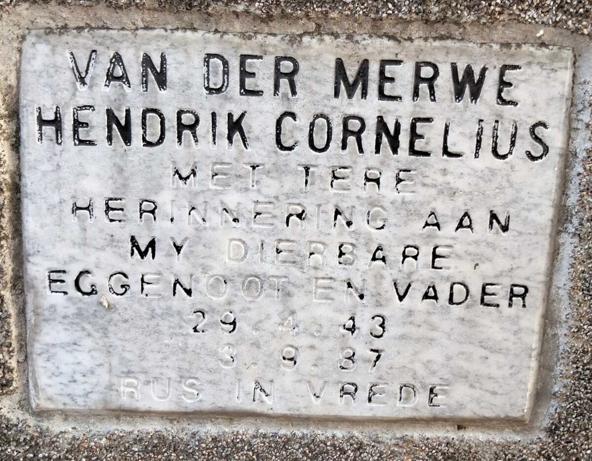 MERWE Hendrik Cornelius, van der 1943-1987