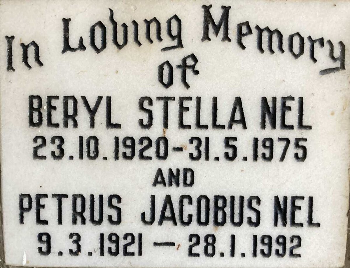 NEL Petrus Jacobus 1921-1992 & Beryl Stella 1920-1975