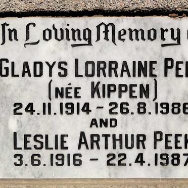 PEEK Leslie Arthur 1916-1987 & Gladys Lorraine KIPPEN 1914-1986