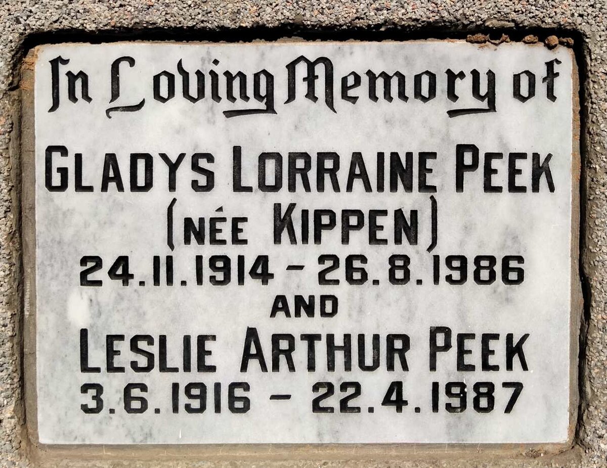 PEEK Leslie Arthur 1916-1987 & Gladys Lorraine KIPPEN 1914-1986