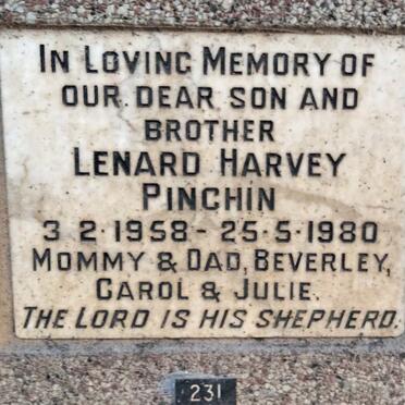 PINCHIN Lenard Harvey 1958-1980