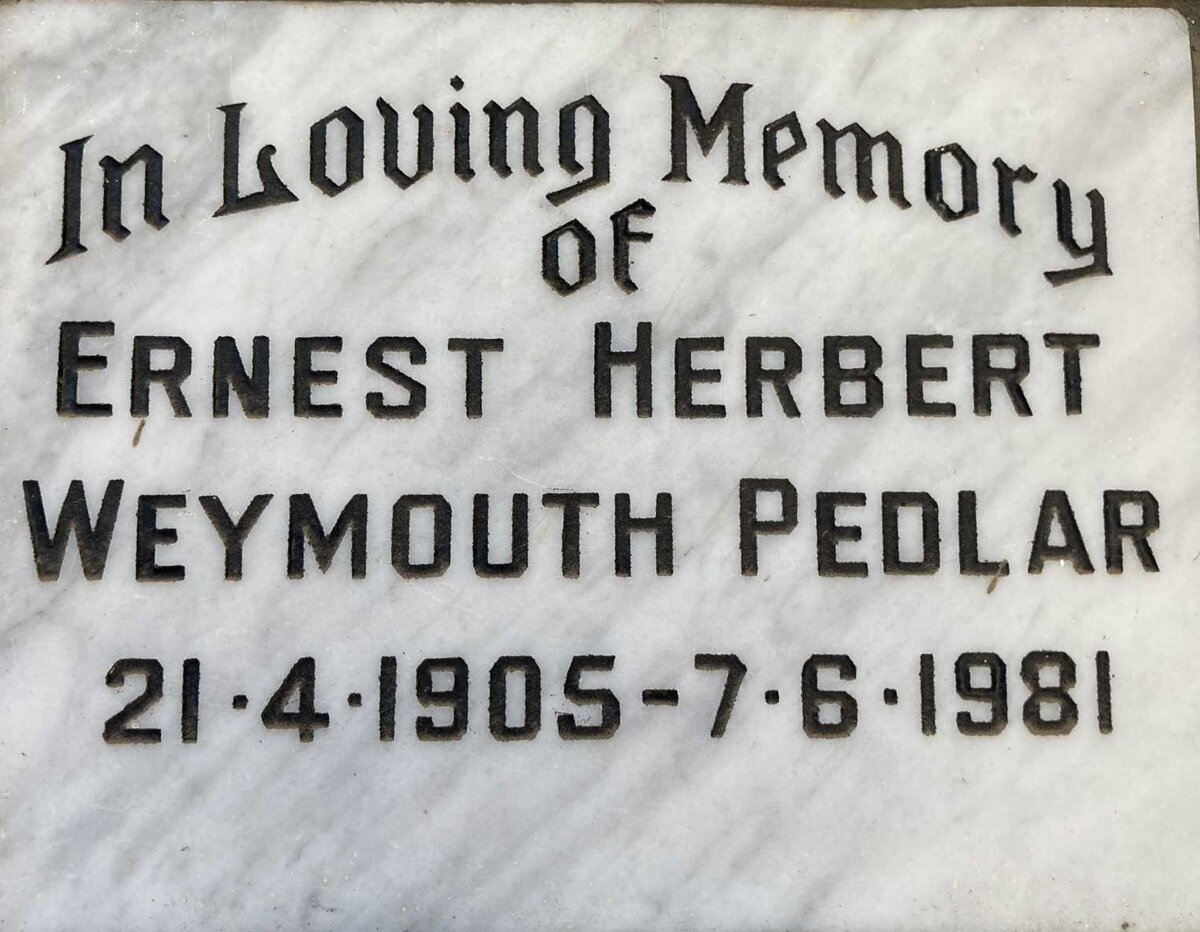 PEDLAR Ernest Herbert Weymouth 1905-1981