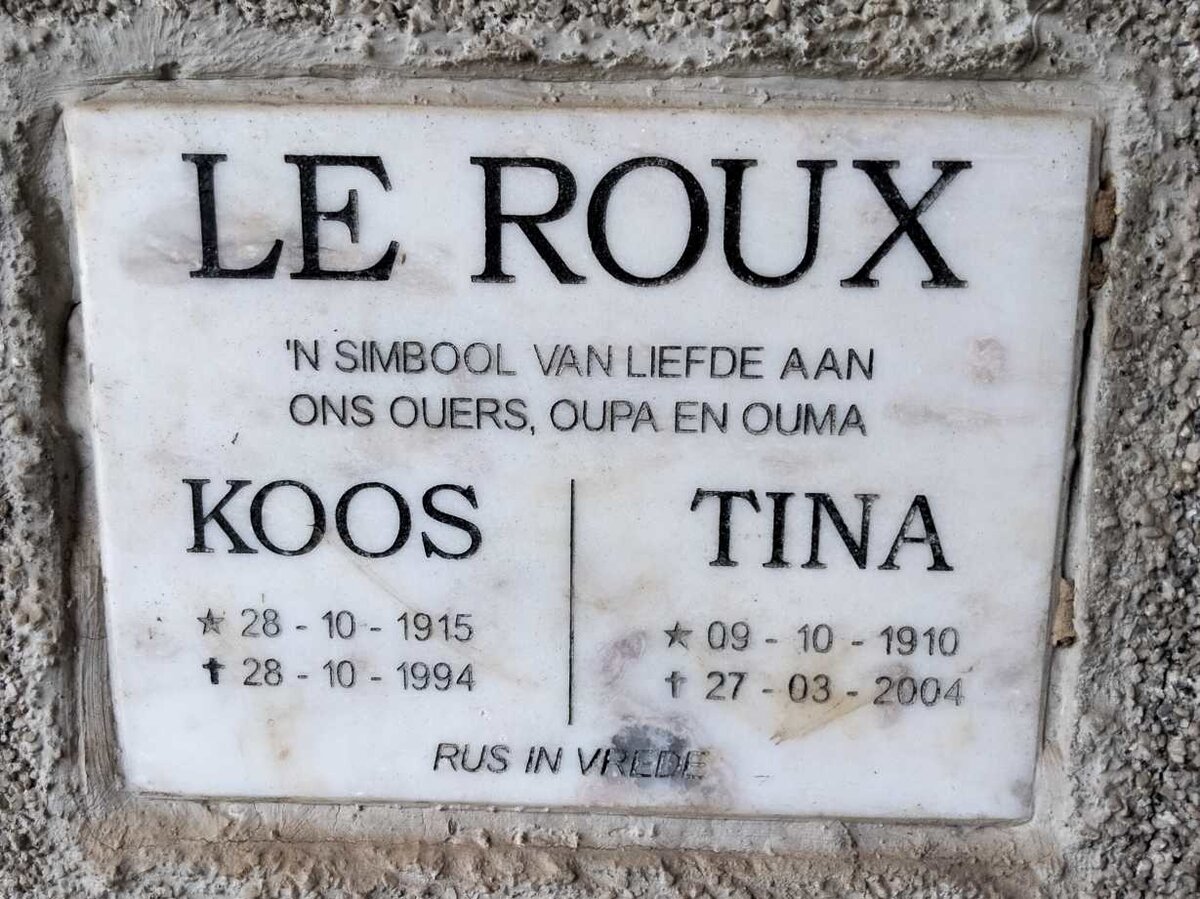ROUX Koos, le 1915-1994 & Tina 1910-2004