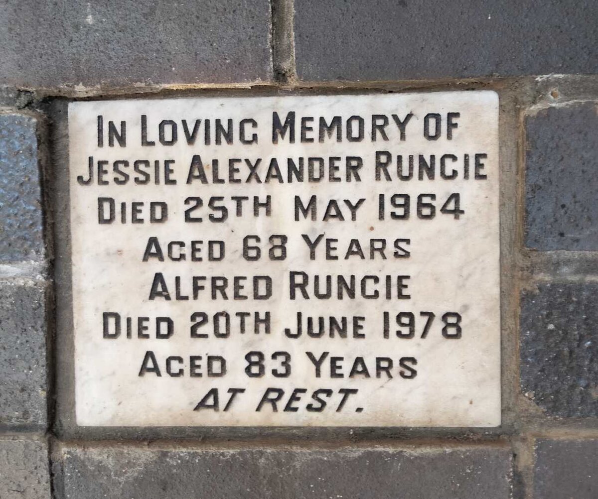 RUNCIE Alfred -1978 & Jessie Alexander -1964