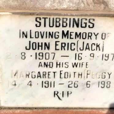 STUBBINGS John Eric 1907-1974 & Margaret Edith 1911-1985