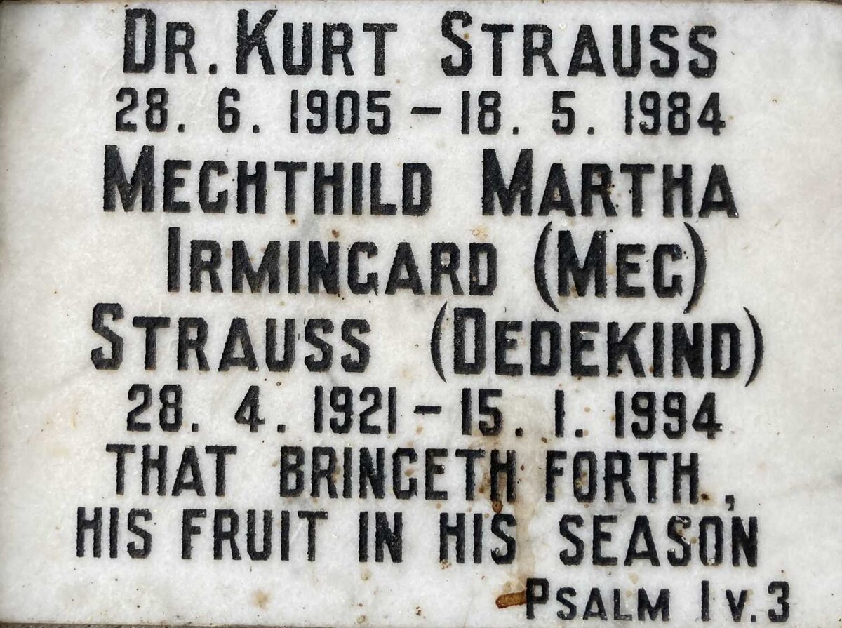 STRAUSS Kurt 1905-1984 & Mechthild Martha Irmingard DEDEKIND 1921-1994