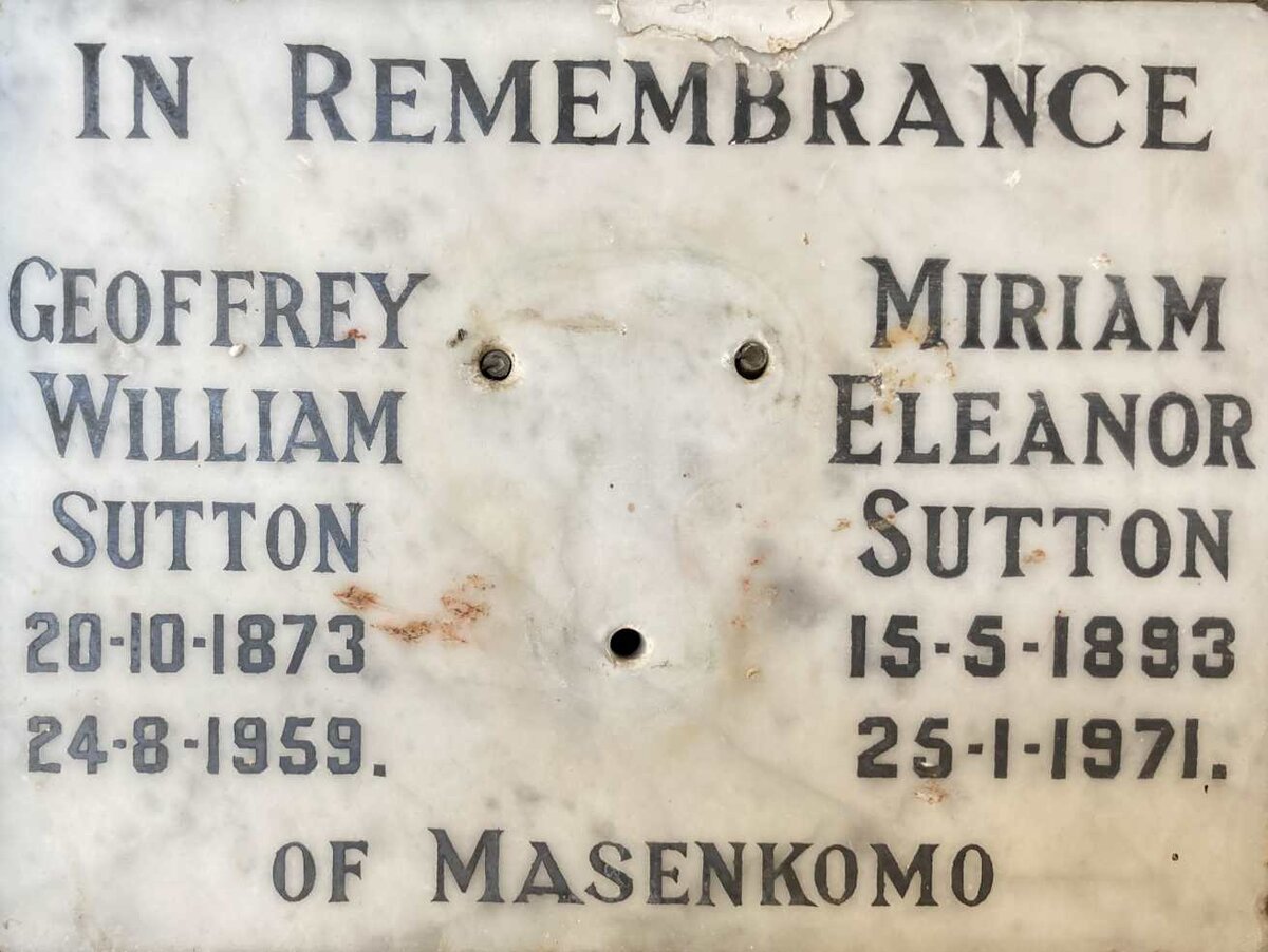 SUTTON Geoffrey William 1873-1959 & Miriam Eleanor 1893-1971