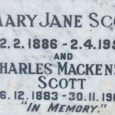 SCOTT Charles Mackenzie 1883-1963 & Mary Jane 1886-1956