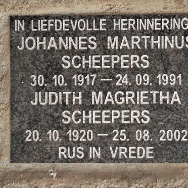 SCHEEPERS Johannes Marthinus 1917-1991 & Judith Magrietha 1920-2002