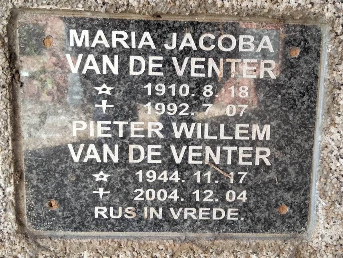 VENTER Pieter Willem, van de 1944-2004 & Maria Jacoba 1910-1992