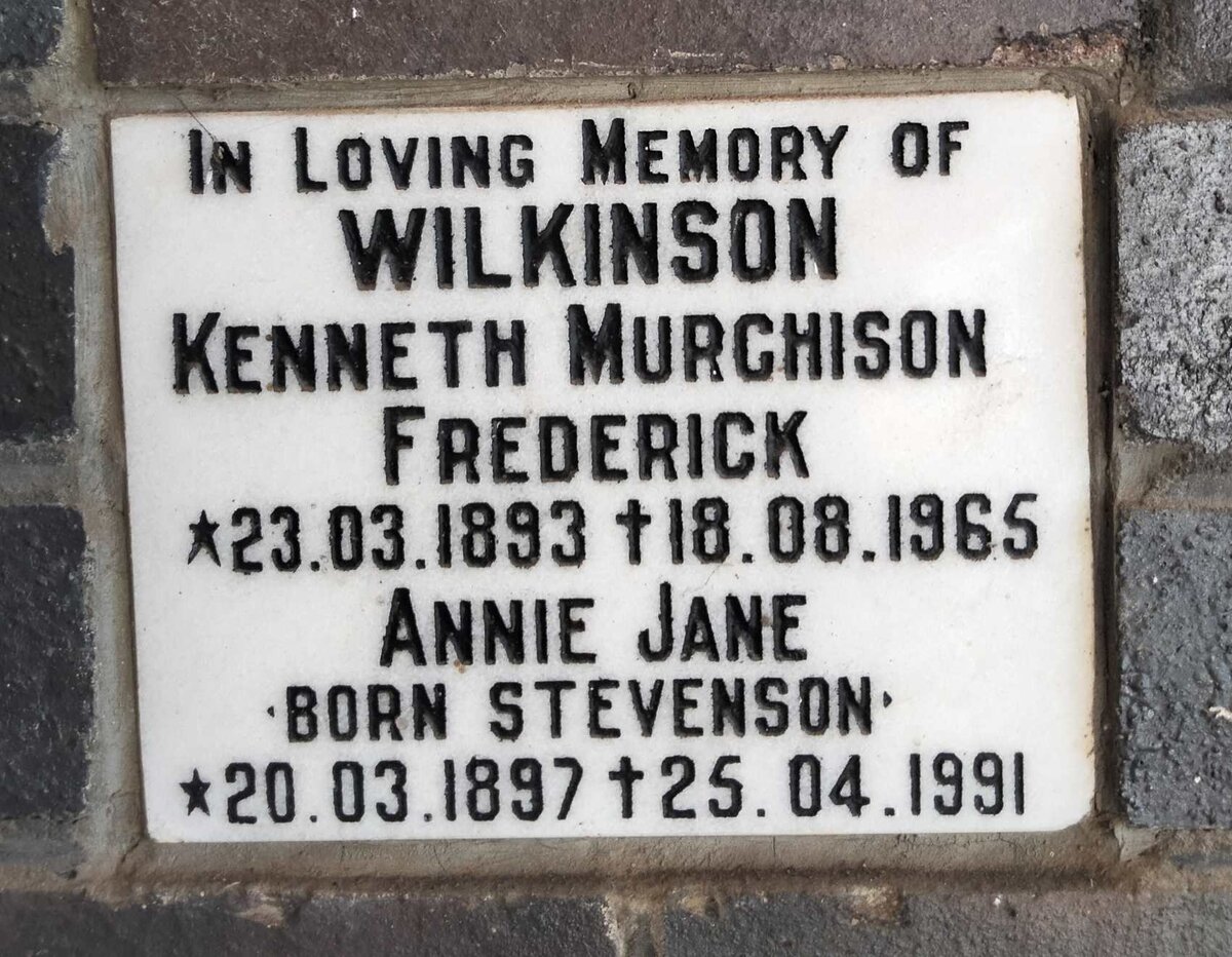 WILKINSON Kenneth Murchison Frederick 1893-1965 & Annie Jane STEVENSON 1897-1991