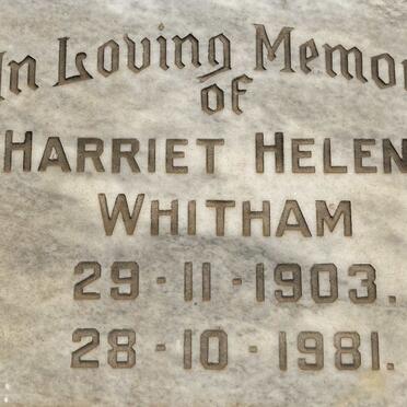 WHITHAM Harriet Helena 1903-1981