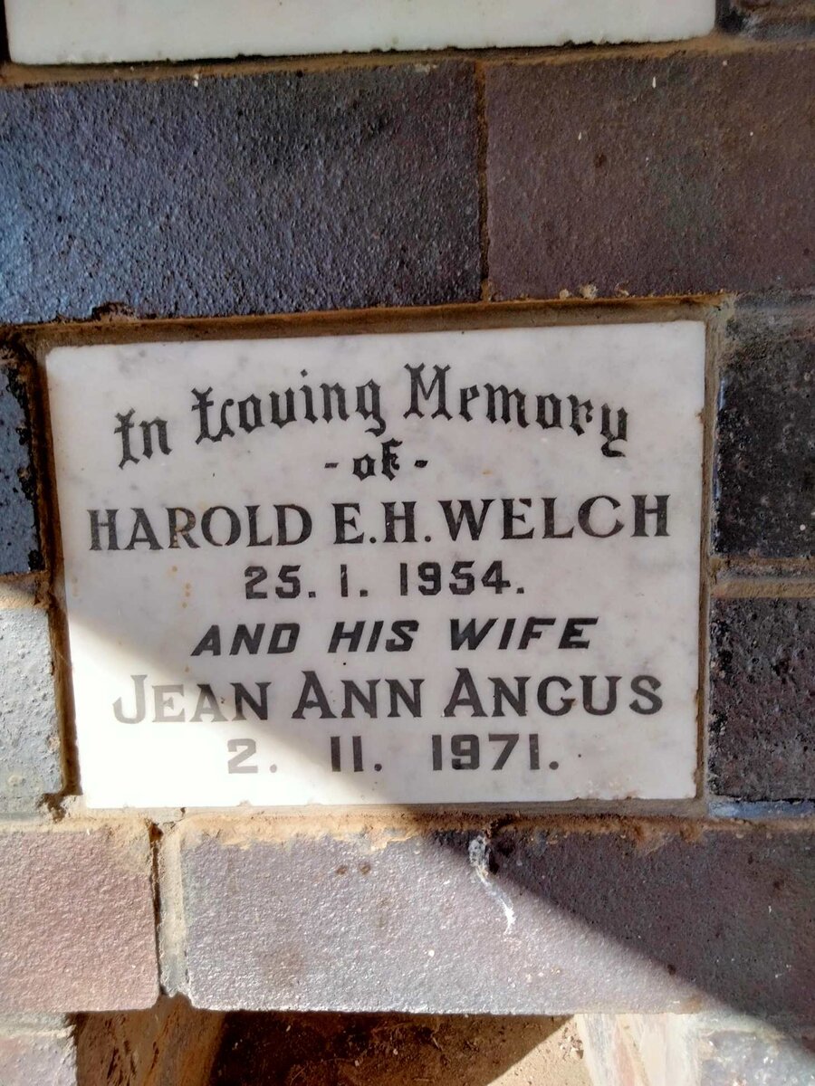 WELCH Harold E.H. -1954 & Jean Ann Angus -1971