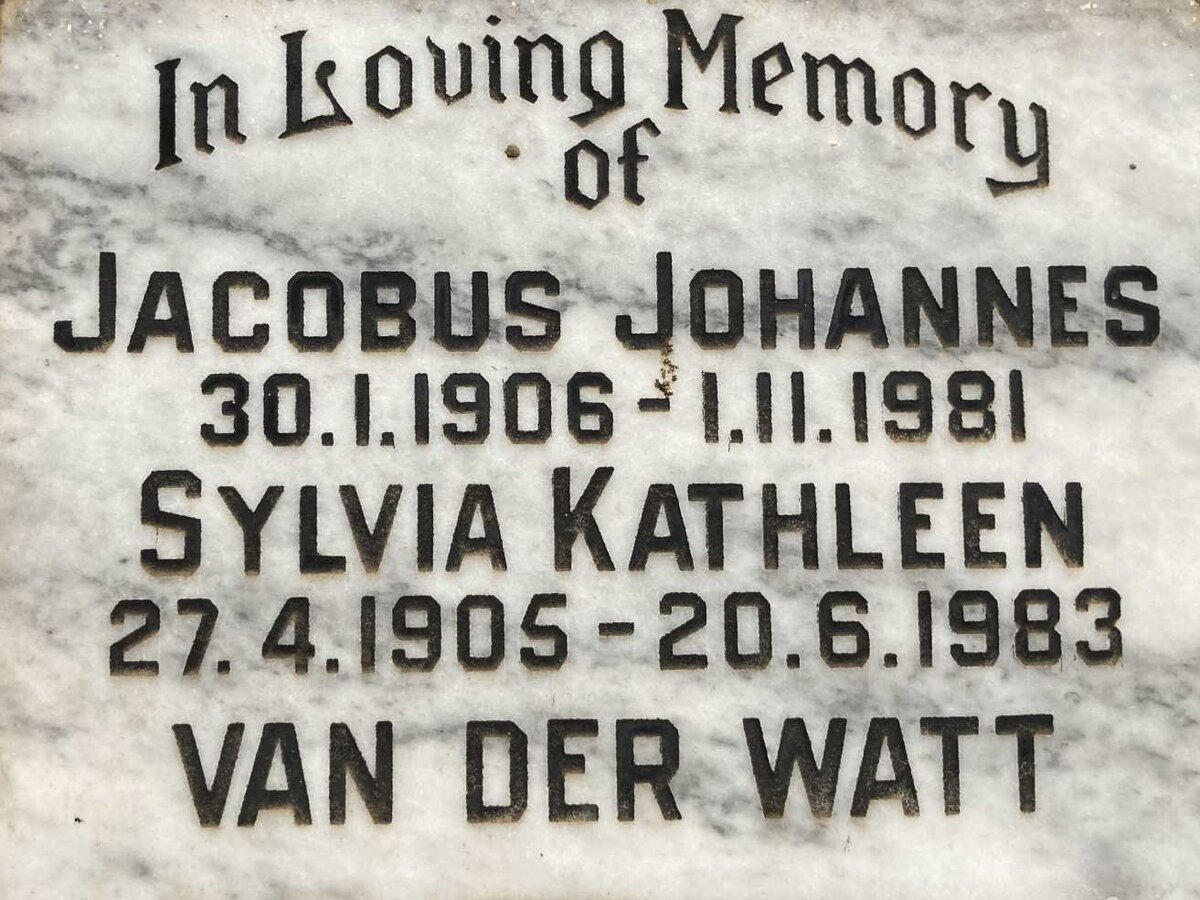WATT Jacobus Johannes, van der 1906-1981 & Sylvia Kathleen 1905-1983