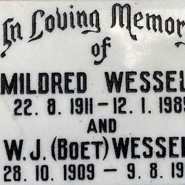 WESSELS W.J. 1909-1993 & Mildred 1911-1985