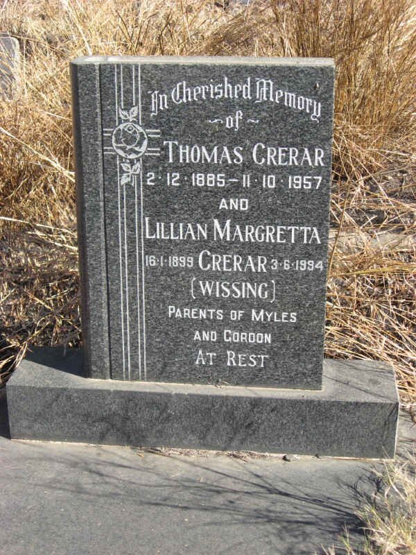 CRERAR Thomas 1885-1957 &amp; Lillian Margretta WISSING 1899-1994