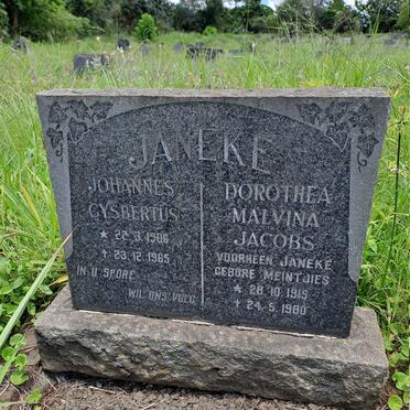 JANEKE Johannes Gysbertus 1906-1965 & JACOBS Dorothea Malvina nee MEINTJIES