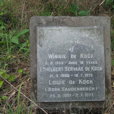 KOCK Ethelbert Servaas, de 1900-1975 & Louie SANDENBERGH 1907-1977 :: DE KOCK Winnie -1953