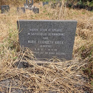 KRIEK Marie Elizabeth nee ALBERTSE 1937-1978