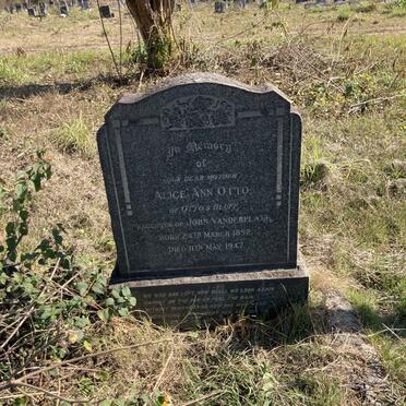 OTTO Alice Ann nee VANDERPLANK 1852-1947