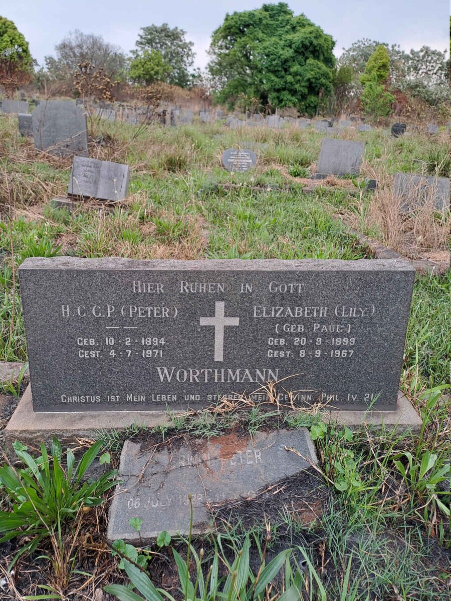 WORTHMANN H.C.C.P. 1894-1971 & Elizabeth PAUL 1899-1967 :: ? Erwin Peter