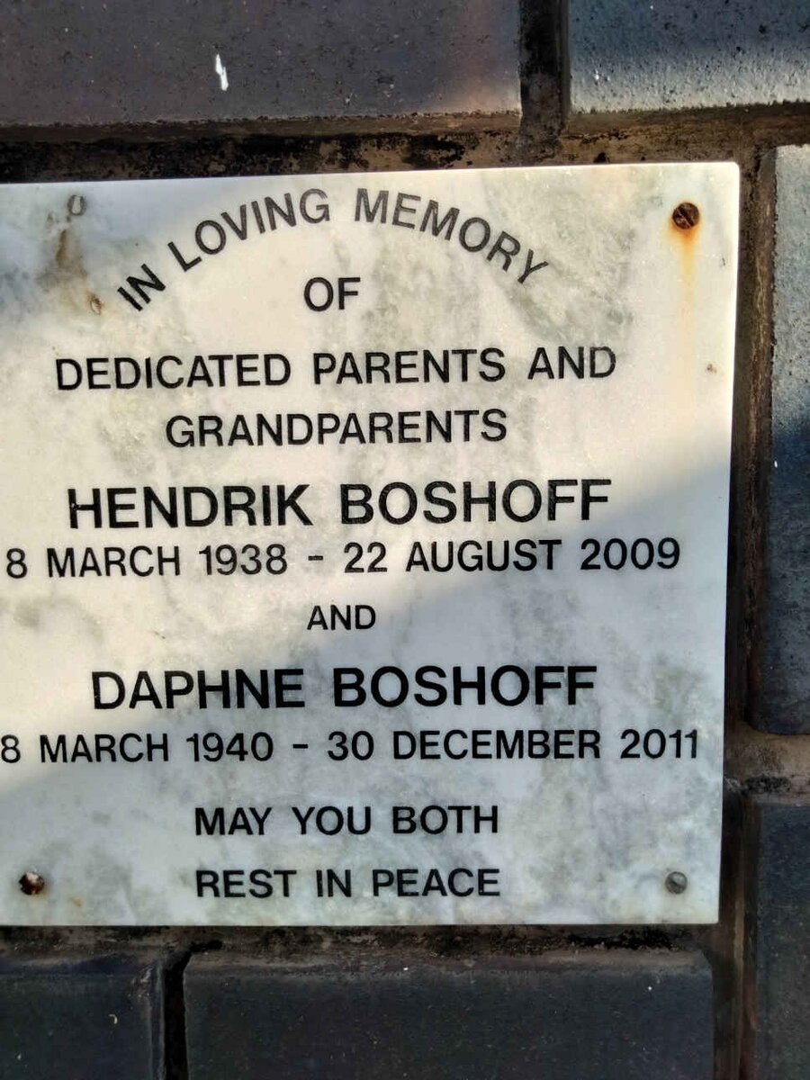 BOSHOFF Hendrik 1938-2009 &amp; Daphne 1940-2011