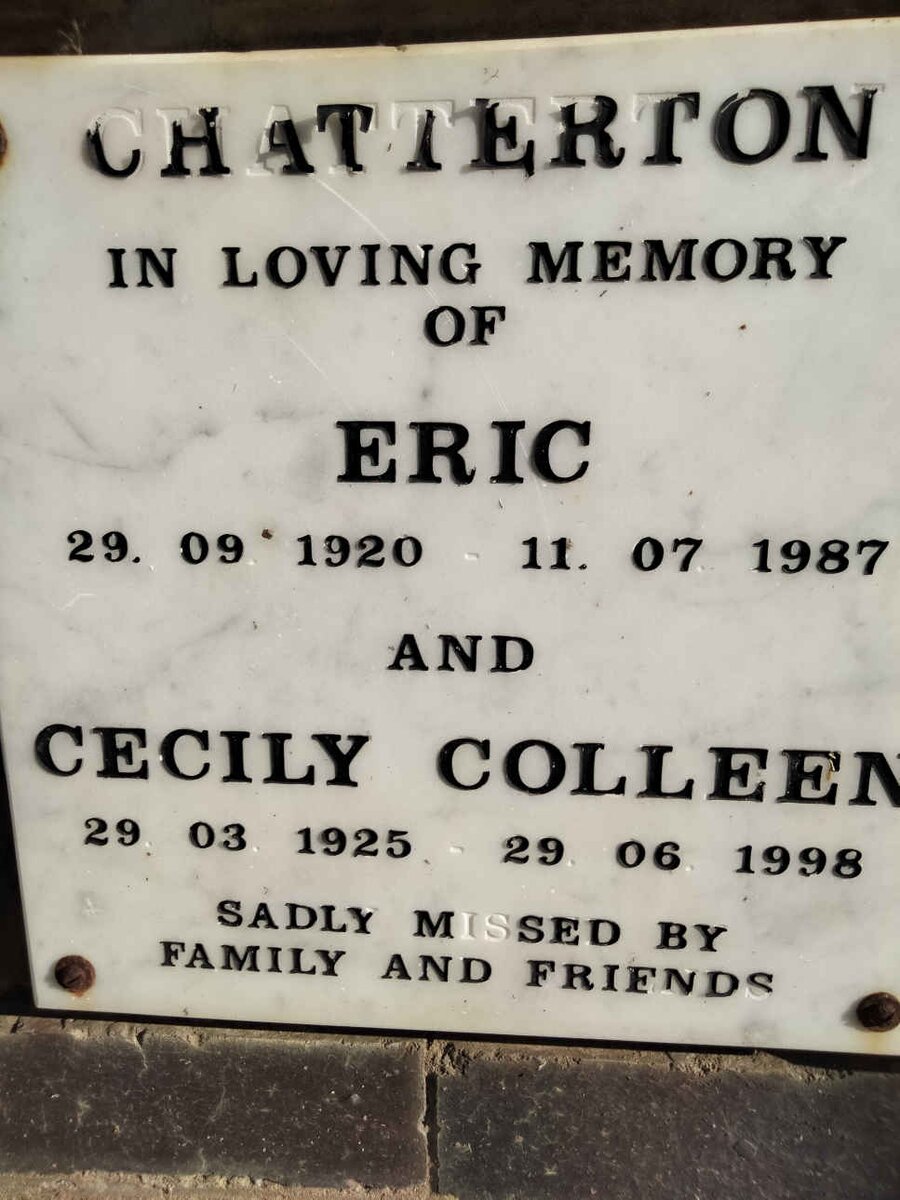 CHATTERTON Eric 1920-1987 &amp; Cecily Colleen 1925-1998