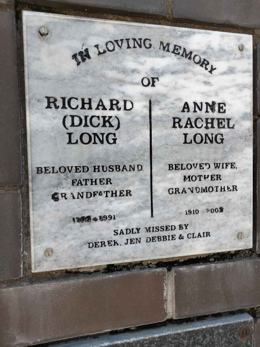 LONG Richard 1905-1991 &amp; Anne Rachel 1910-200?