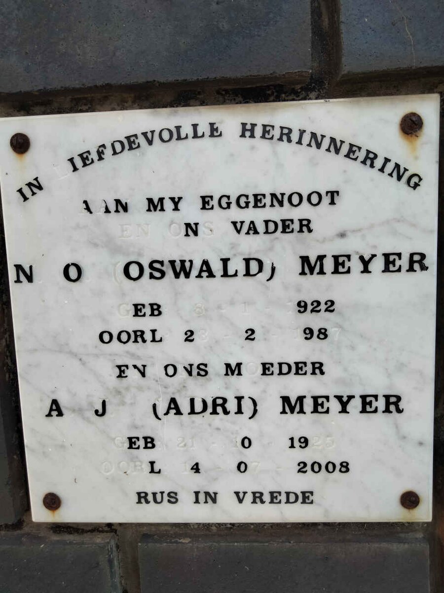 MEYER N.O. 1922-1987 &amp; A.J. 1925-2008