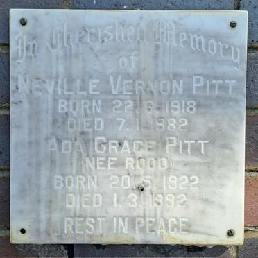 PITT Neville Vernon 1918-1982 & Ada Grace ROOD 1922-1992