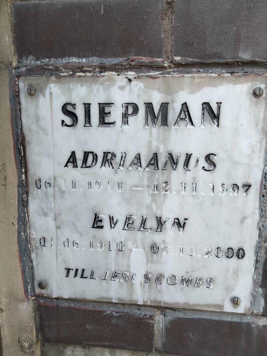 SIEPMAN Adriaanus 1911-1997 &amp; Evelyn 1910-2000