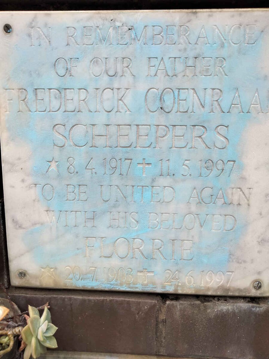 SCHEEPERS Frederick Coenraad 1917-1997 &amp; Florrie 1903-1997