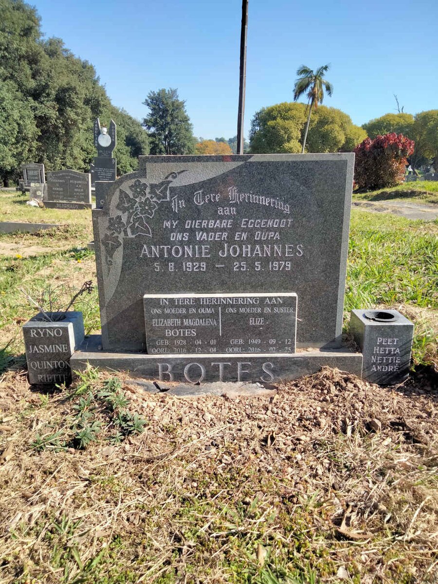 BOTES Antonie Johannes 1929-1979 &amp; Elizabeth Magdalena 1928-2016 :: BOTES Elize 1949-2016