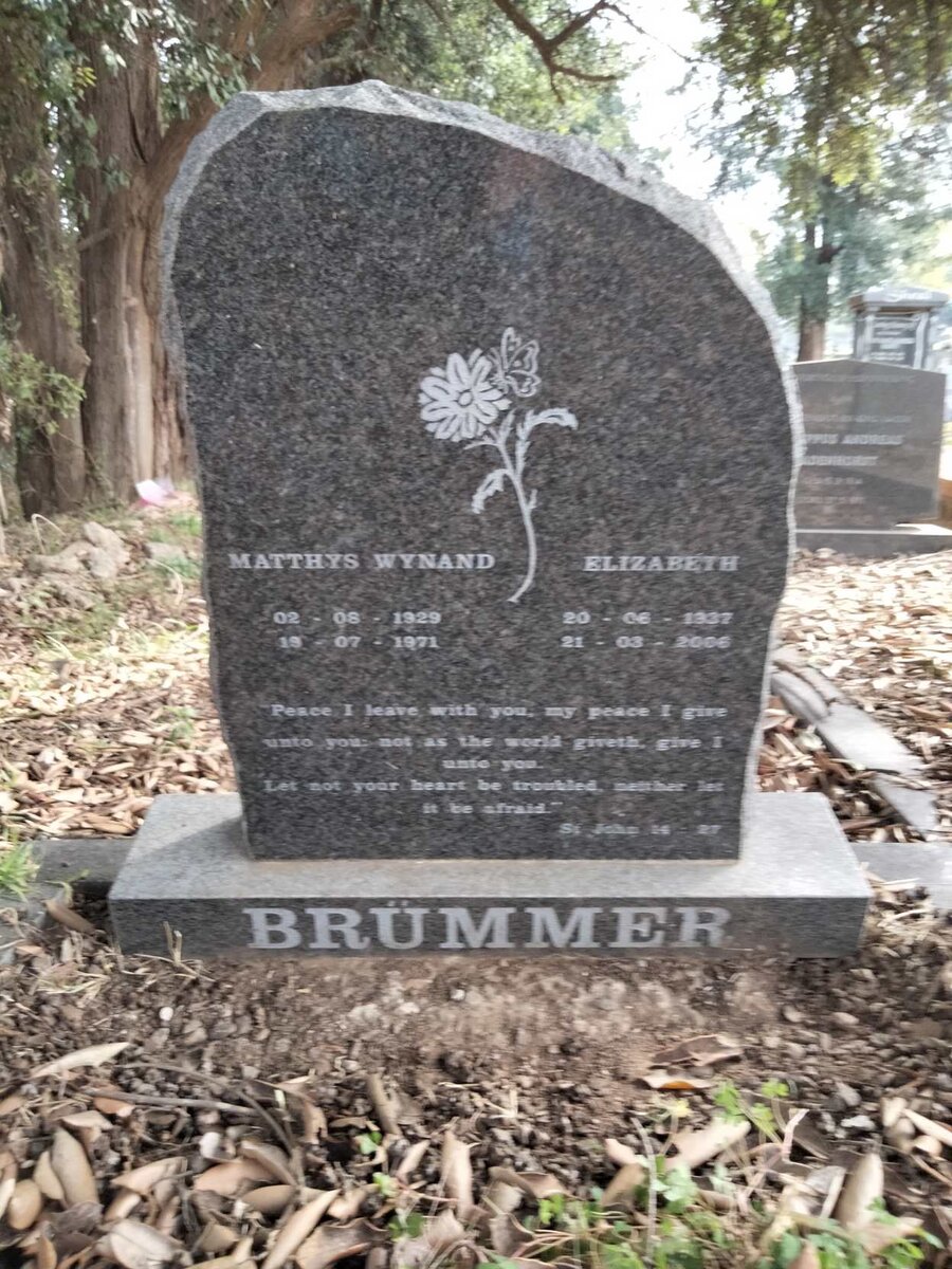 BRUMMER Matthys Wynand 1929-1971 &amp; Elizabeth 1937-2006