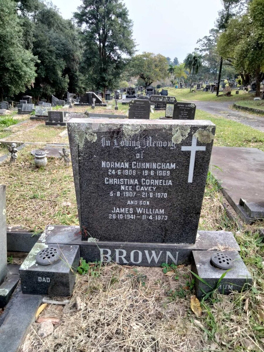 BROWN Norman Cunningham 1909-1969 &amp; Christina Cornelia DAVEY 1907-1970 :: BROWN James William 1941-1973