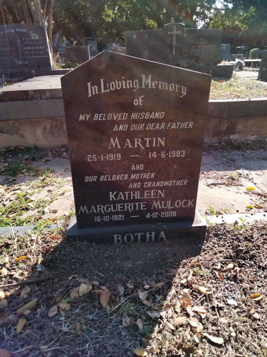 BOTHA Martin 1919-1983 &amp; Kathleen Marguerite Mulock 1921-2008