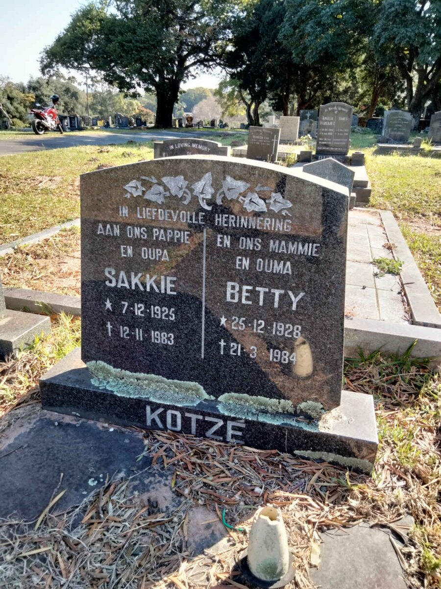 KOTZE Sakkie 1925-1983 &amp; Betty 1928-1984